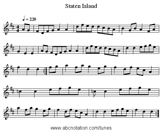 Staten Island - staff notation