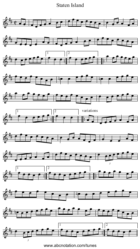 Staten Island - staff notation