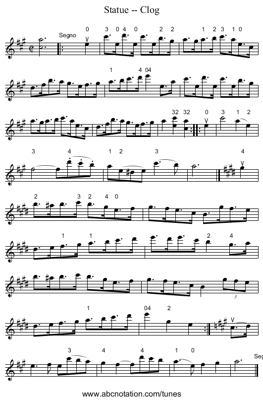 Statue -- Clog - staff notation
