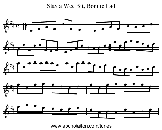 Stay a Wee Bit, Bonnie Lad - staff notation