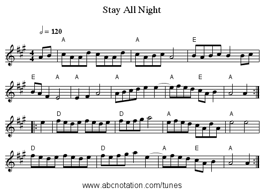 Stay All Night - staff notation