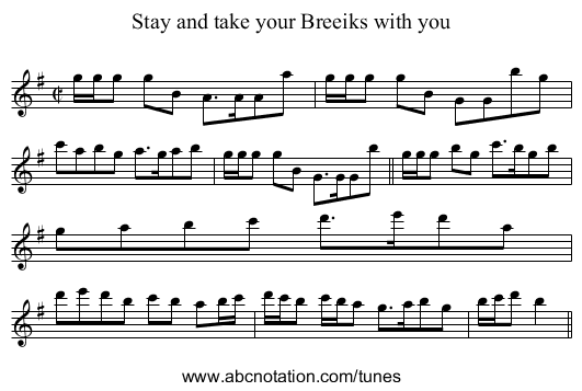Stay and take your Breeiks with you - staff notation