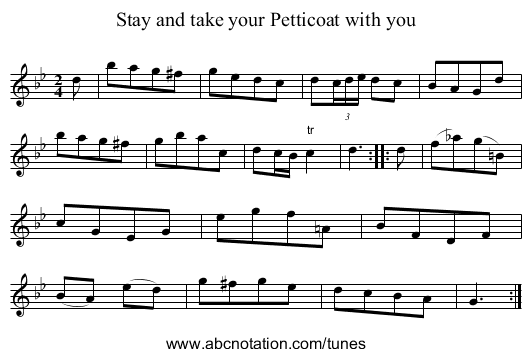 Stay and take your Petticoat with you - staff notation