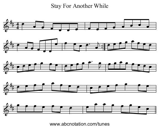 Stay For Another While - staff notation
