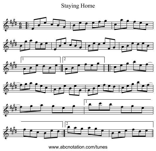 Staying Home - staff notation