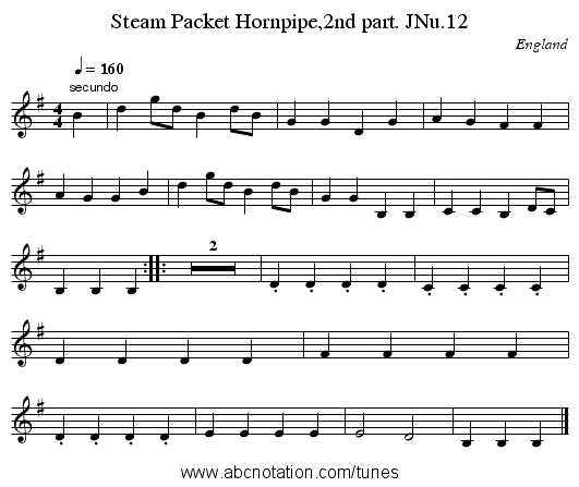 Steam Packet Hornpipe, 2nd part. JNu.12 - staff notation