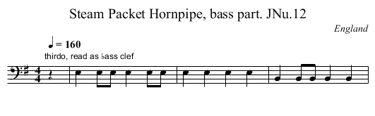 Steam Packet Hornpipe, bass part. JNu.12 - staff notation