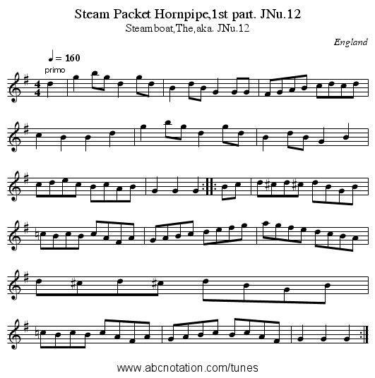 Steam Packet Hornpipe,1st part. JNu.12 - staff notation