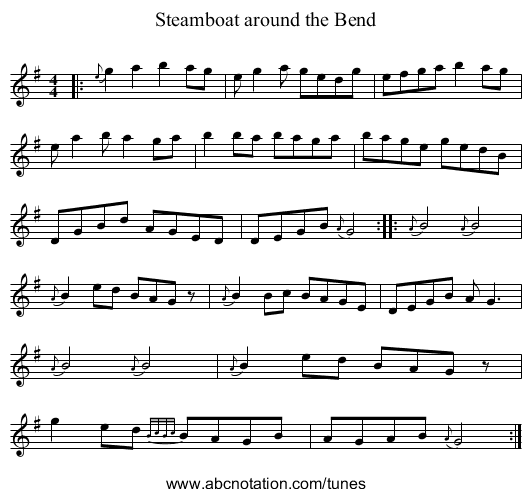 Steamboat around the Bend - staff notation