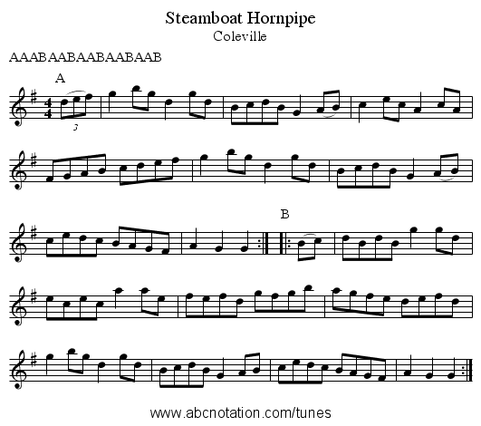 Steamboat Hornpipe - staff notation