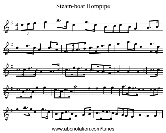 Steam-boat Hornpipe - staff notation