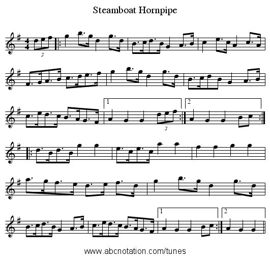 Steamboat Hornpipe - staff notation