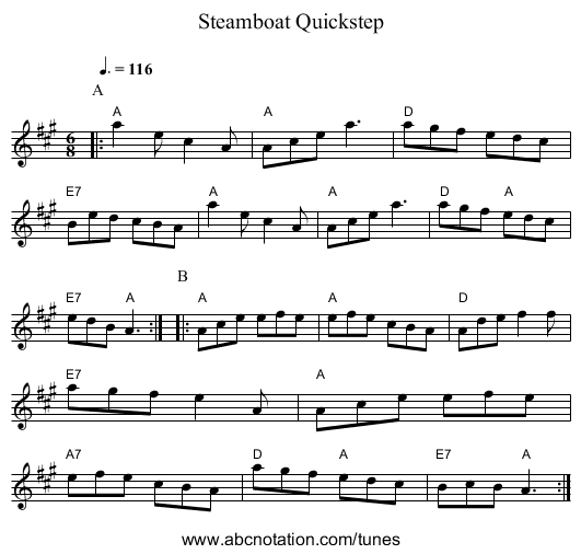 Steamboat Quickstep - staff notation