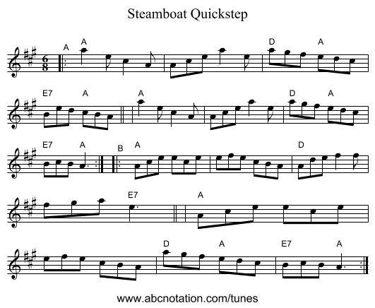 Steamboat Quickstep - staff notation