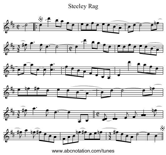 Steeley Rag - staff notation