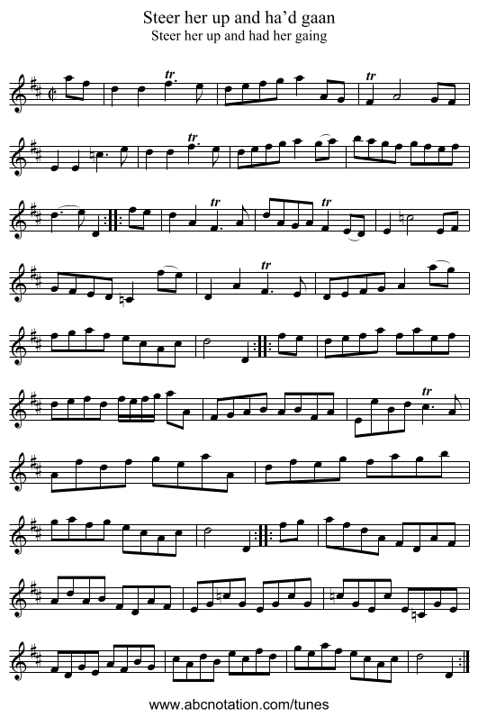 Steer her up and ha’d gaan - staff notation