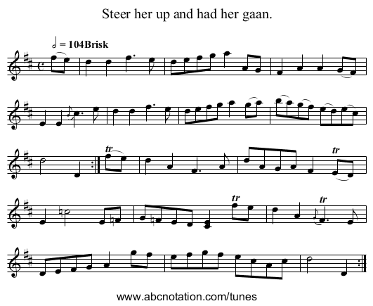 Steer her up and had her gaan. - staff notation