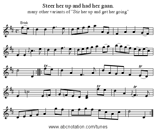 Steer her up and had her gaan. - staff notation