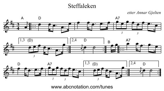 Steffaleken - staff notation