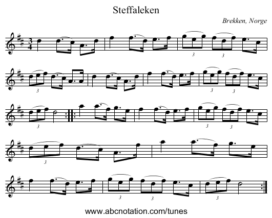 Steffaleken - staff notation