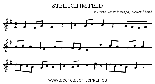 STEH ICH IM FELD - staff notation