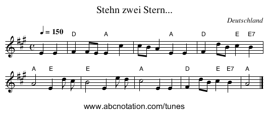 Stehn zwei Stern... - staff notation