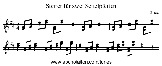 Steirer für zwei Seitelpfeifen - staff notation