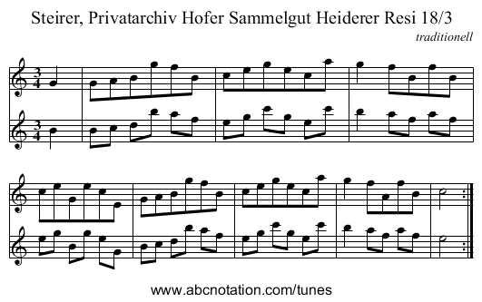 Steirer, Privatarchiv Hofer Sammelgut Heiderer Resi 18/3 - staff notation
