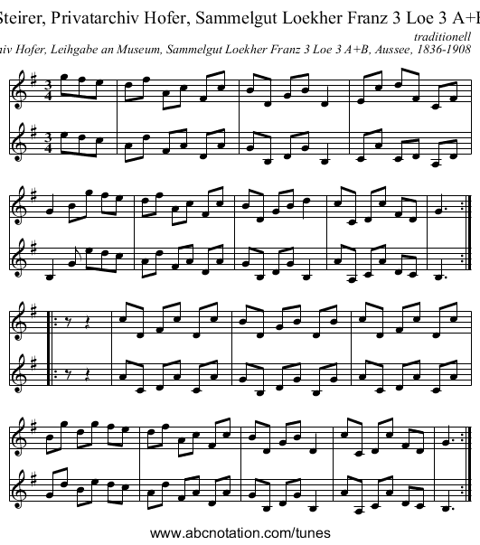 Steirer, Privatarchiv Hofer, Sammelgut Loekher Franz 3 Loe 3 A+B - staff notation