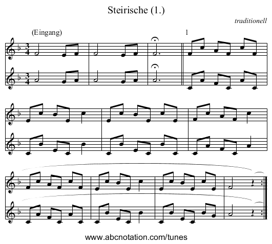 Steirische (1.) - staff notation
