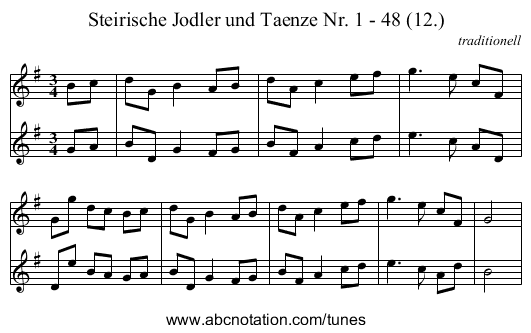 Steirische Jodler und Taenze Nr. 1 - 48 (12.) - staff notation