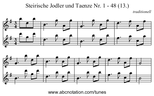 Steirische Jodler und Taenze Nr. 1 - 48 (13.) - staff notation