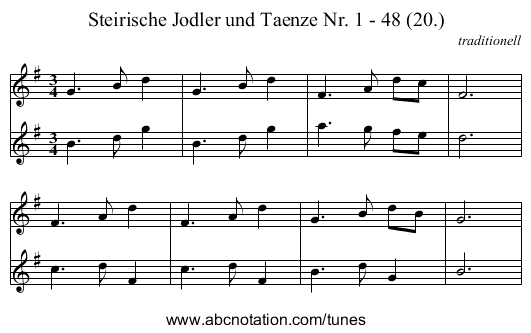 Steirische Jodler und Taenze Nr. 1 - 48 (20.) - staff notation