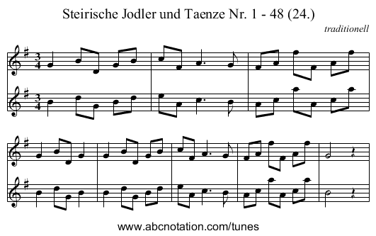Steirische Jodler und Taenze Nr. 1 - 48 (24.) - staff notation