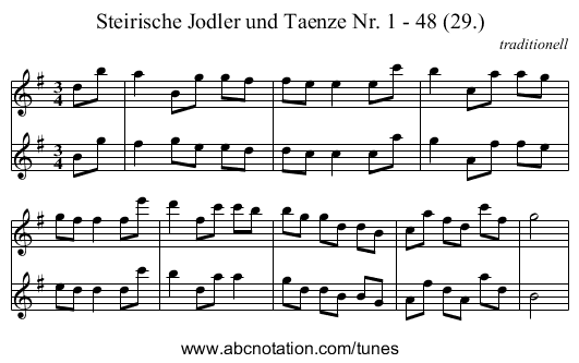 Steirische Jodler und Taenze Nr. 1 - 48 (29.) - staff notation