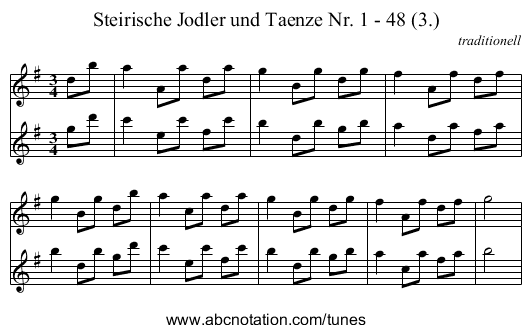 Steirische Jodler und Taenze Nr. 1 - 48 (3.) - staff notation