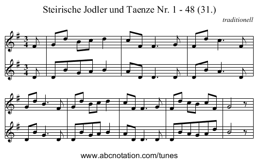 Steirische Jodler und Taenze Nr. 1 - 48 (31.) - staff notation