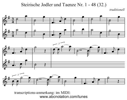 Steirische Jodler und Taenze Nr. 1 - 48 (32.) - staff notation