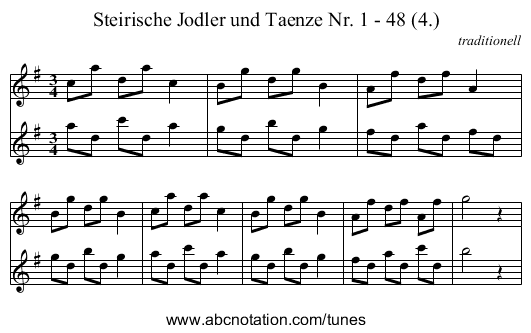 Steirische Jodler und Taenze Nr. 1 - 48 (4.) - staff notation