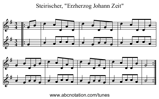 Steirischer, Erzherzog Johann Zeit - staff notation