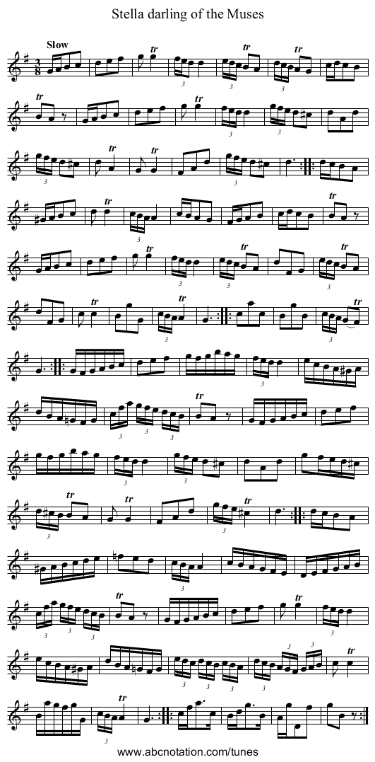 Stella darling of the Muses - staff notation