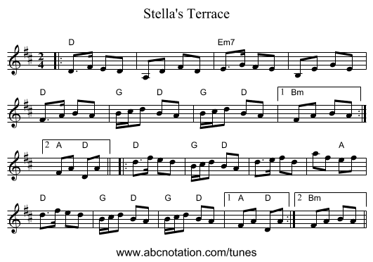 Stella's Terrace - staff notation