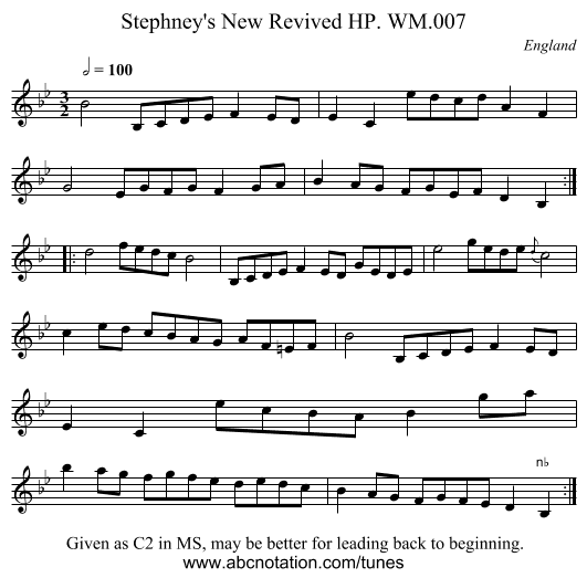 Stephney's New Revived HP. WM.007 - staff notation