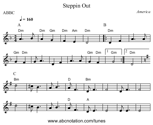 Steppin Out - staff notation