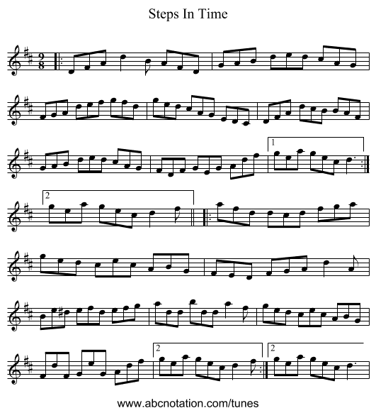 Steps In Time - staff notation