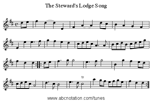 Steward's Lodge Song, The - staff notation