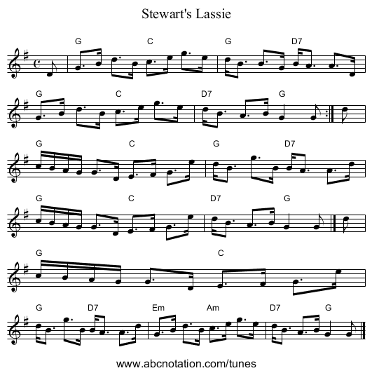 Stewart's Lassie - staff notation