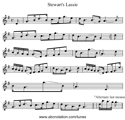 Stewart's Lassie - staff notation