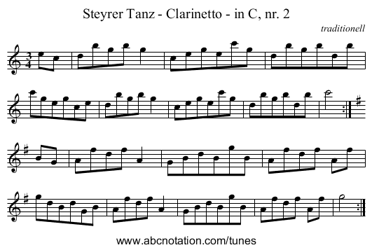 Steyrer Tanz - Clarinetto - in C, nr. 2 - staff notation