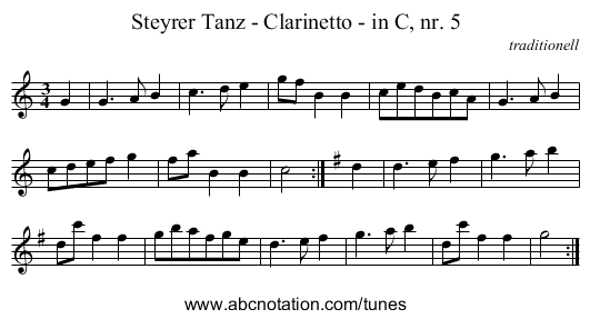 Steyrer Tanz - Clarinetto - in C, nr. 5 - staff notation
